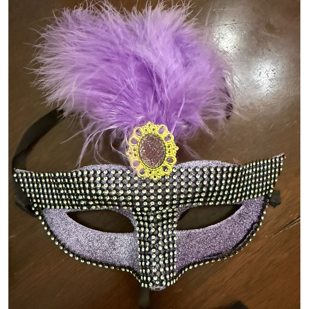 Purple Glitter and Rhinestone-embellished Masquerade Eye Mask